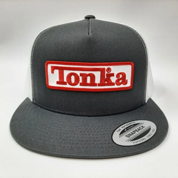 Tonka Embroidered Patch Flat Bill Snapback Mesh Hat Cap Gray & White Quality Mad - Picture 6 of 9